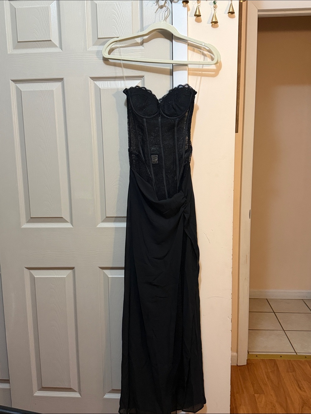 Fashion Nova Black Strapless Lace Corset Evening Dress